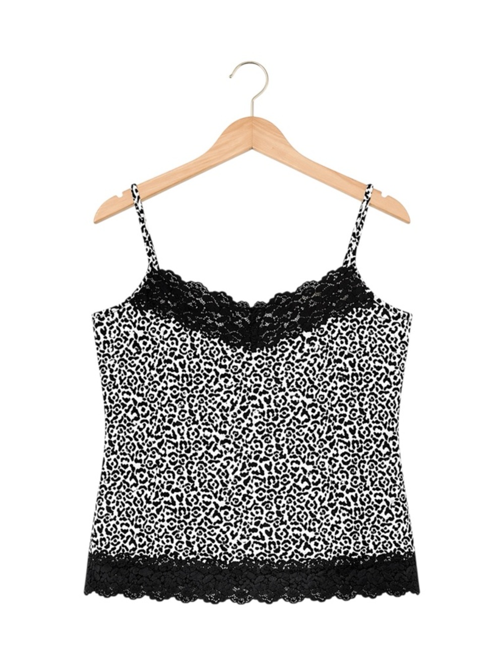 Womens VTG Y2K Tank Top Cami XL‎ Coquette Lace Leopard White Black Fitted Preppy
